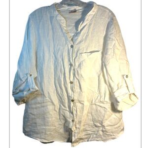 Suzy D Ladies Blouse Top White Large Italy Linen Capsule Casual Everyday Career